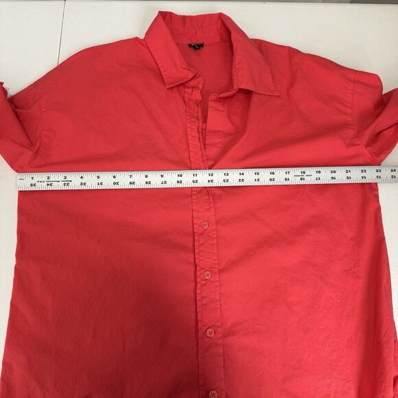 Monrow Womens Top Small Coral Pink Poplin Shirt Relaxed Fit Beachy Old Money - Picture 4 of 11